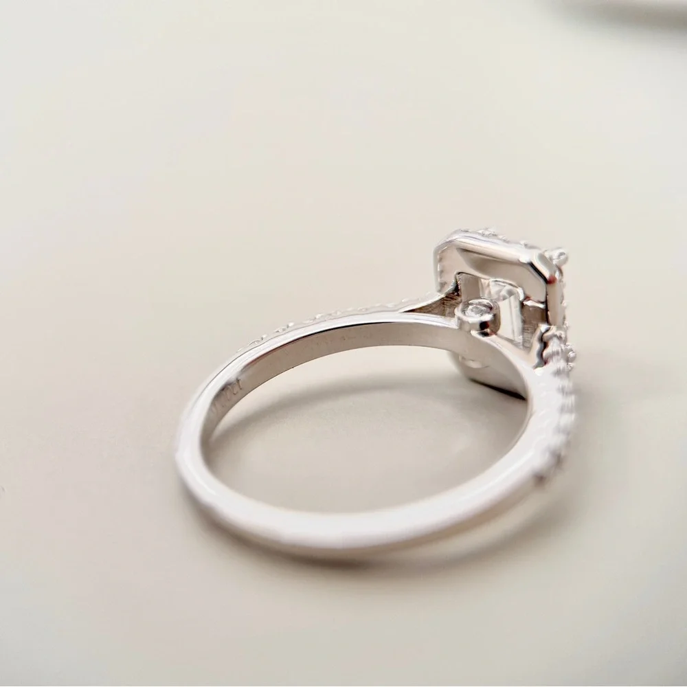 1.35ctw S925 Moissanite Emerald Cut Halo Engagement Ring 18K Gold Plate